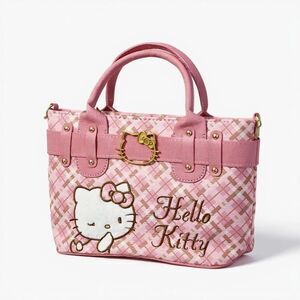 HELLO KITTY Embroidered Plaid Pink Women's  Crossbody Tote Bag  FAST SHIPPING!!